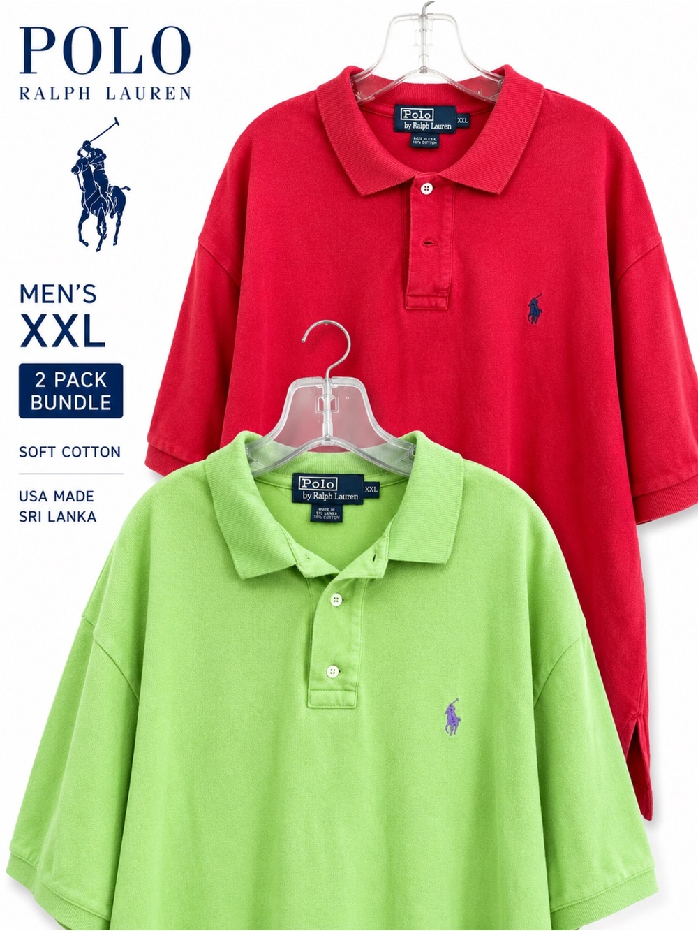 Vintage Polo Ralph Lauren Soft Cotton Polo Shirt Bundle XXL USA Sri Lanka